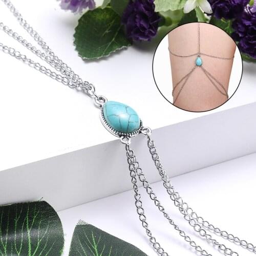 Summer Beach Thigh Leg Tassel Chain Sexy Women Charm Water Drop Cross Long Chain Thigh Leg Body Jewelry Female Gift