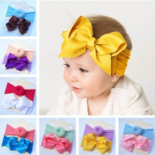 Europe and the United States knot large childrens bow nylon hair band soft stretch baby baby hair accessories two-piece