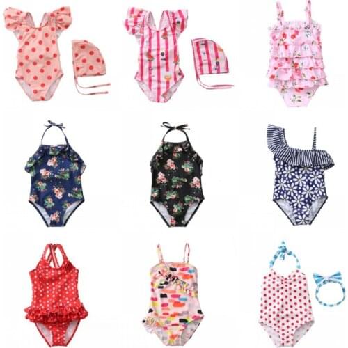 Kids Girls One-piece Swimsuits Pretty Print Bikini Swimming Suits Toddler Baby Summer Beach Bathing Suits