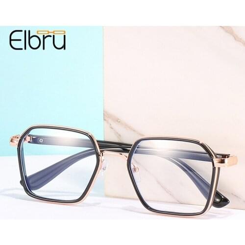 Elbru Oversized Anti Blue Light Myopia Glasses Vintage Men Metal Frame Spectacles Unisex Nearsighted Eyewear Degree -1.0 to -3.5