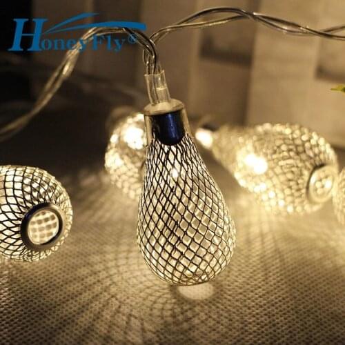HoneyFly 20 LEDs String Light AA Battery Operated Christmas Tree Garland Light Wedding Festival Home Decoration Hollow Pendant