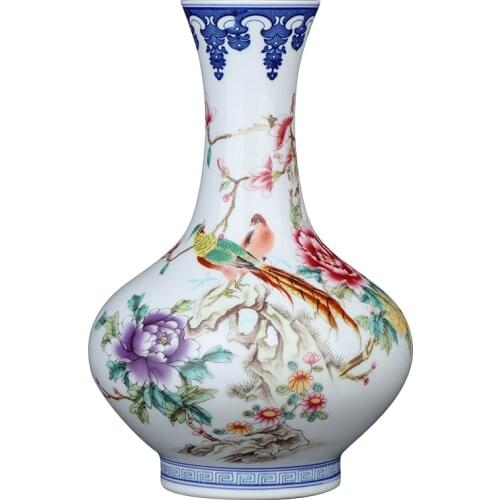 Ceramic Vase Decoration Chinese Household Living Room Entrance Flower Arrangement Decoration Desktop Antique Shelf Decoration