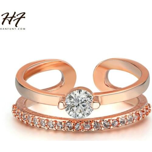 Rose Gold Color Fashion Adjustable Wedding & Engagement Ring AAA CZ Crystal Jewelry For Women As Chirstmas Gift R481
