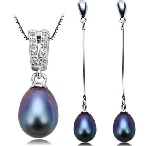 ZHBORUINI Necklace Pearl Jewelry set Natural Freshwater Balck Pearl Necklace Earrings Pendants For Women