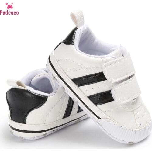 Baby Boys Girls Newborn Infant Toddler Shoes Crib Striped Soft Sole Hook Loop Prewalker Sneakers 0-18 Months