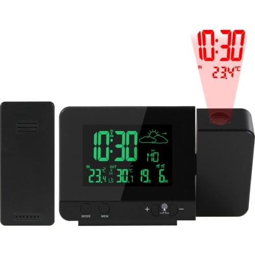 FanJu Weather Station 8 Colors Display Projector Digital Alarm Clock with Temperature Time Projection Thermometer Table Clock