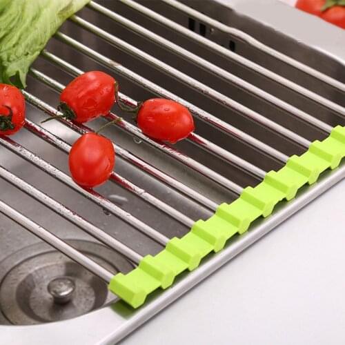 Multifunctional Kitchen ToolsFoldable Dish Drying Rack Stainless Steel Vegetable and Fruit Drain Rack Kitchen Sink Shelf