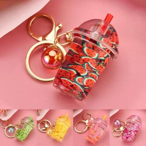 Milky Tea cute ornament Bottle Pendant Simulation Fruit Floating Key Chain Keyring DIY Craft Bag Decoration for Handbag