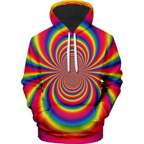Mens Color Wave 3D Digital Vertigo Printed Top Casual Hooded Pullover Manufacturer Wholesale