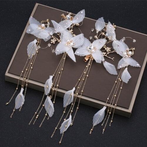 Tassel Hanfu Hair Pin Earrings Earring Clip Set for Women Bride Wedding Party Hairpins Holeless Drop Earring Hair Accessories