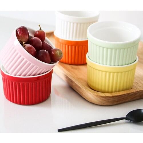 Nordic Souffle Baking Bowl Baking Cake Mold Jelly Ice Cream Dessert Pudding Ceramic Bowl Striped Cup Household Bakeware