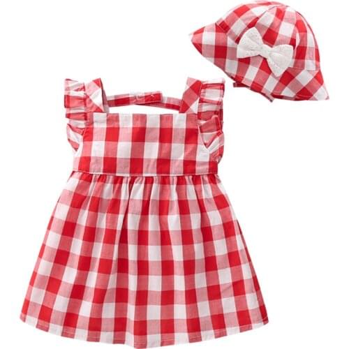 Summer new baby dress baby sleeveless red and white plaid skirt sunhat thin princess outing vest skirt Dress for young girls2021
