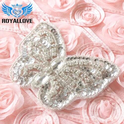 30 Pcs Hand wholesale Silver Butterfly sequin rose gold tube Crystal Rhinestone applique for DIY headband garment decorations