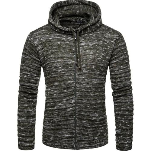 Autumn and Winter New Sweater European Code Casual Snowflake Color Hooded Zipper Knitted Cardigan Men