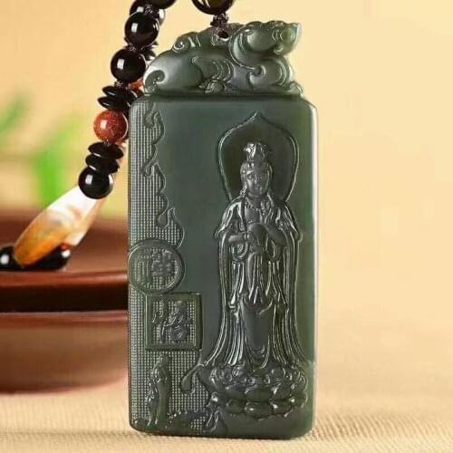 Excellent Bottle Green Jade Guan Yin Pendant Hanging Amulet Magical Pi Xiu Necklace Lucky Case