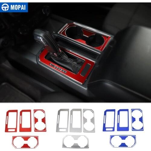 MOPAI Car Interior Gear Shift Panel Front Rear Cup Holder Decoration Cover Sticker for Ford F150 2016 Up Car Accessories Styling