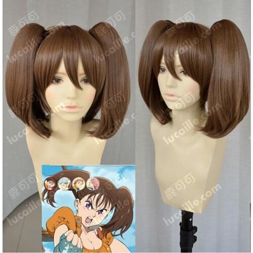 High Quality Anime The Seven Deadly Sins Diane Cosplay Wigs Short Brown Double Ponytails Cosplay Hair Wig + Wig Cap