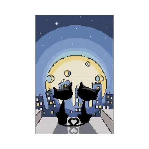 Couple cats in the moonlight Counted Cross Stitch 11CT 14CT 18CT DIY Chinese Cross Stitch Kits Embroidery Needlework Sets