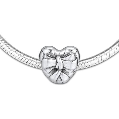 Fits for Pandora Charms Bracelets Brilliant Heart Bow Beads 100% 925 Sterling Silver Jewelry Free Shipping