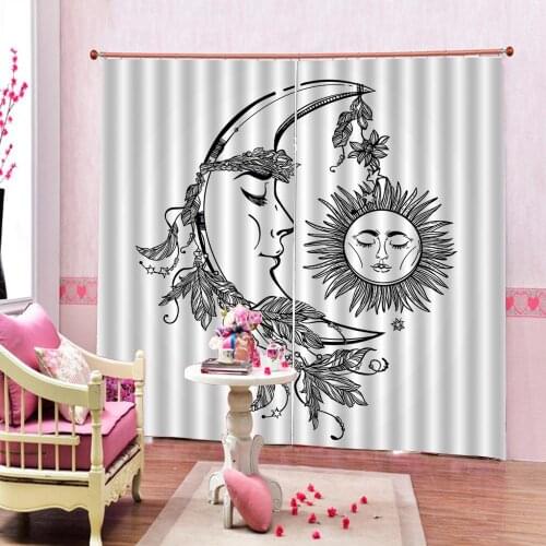 Custom 3D Curtains Moon with Feathers and in the Crown of Leaves and Sticks Sleeping Sun Next to It Fabric Shower Curtains