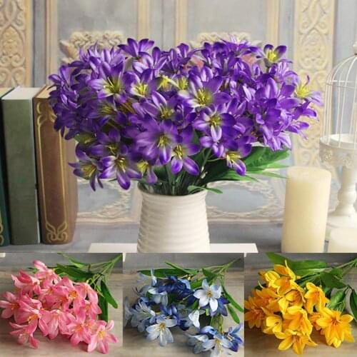 Lovely Artificial Mini Lily Flower Bouquet 24 Flowers on 1 Piece Desktop Decor Home Garden Balcony Decor Plants Party Supplies