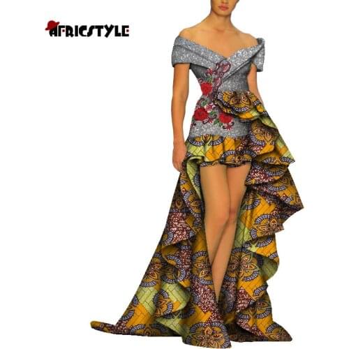 Sexy Deep V Off-shoulder Off-leg Dress 100% Cotton Soft and Comfortable African Print Dresses WY8851