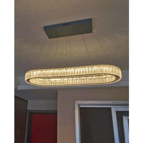 Modern Oval Stainless Steel Golden Chrome Dining Room LED Chandelier Lighting Nordic Luxury K9 Crystal Dimmable Hanging Lamp