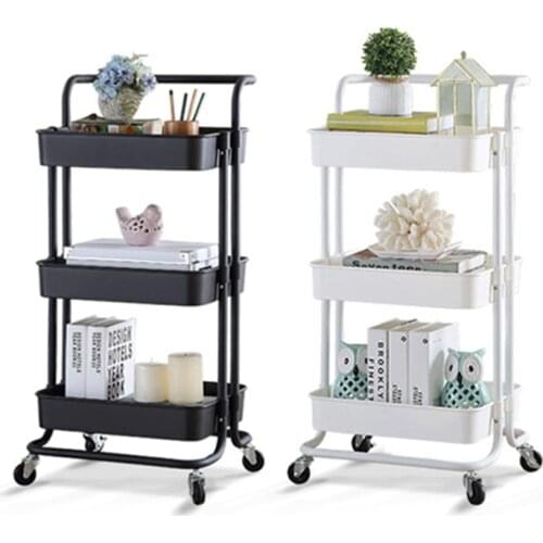3-story Storage Trolley Cart Save Space Kitchen Organizer Bathroom Movable Rack Wheels Household Stand Holder Bathroom Gadgets