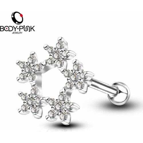 Body Punk 1 pc Clear CZ Five Flower Shape Cartilage Earrings Stud Helix Earrings Body Piercing Jewelry