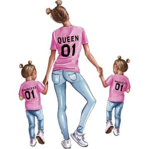 Two Girls Thermal Transfer Family Patches Queen Style Diy Accesorry T-Shirt Dresses Stickers Flower Applique