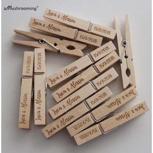 X50 Personalized Rustic Wedding Wooden Clothespins with Name and Date Bride and groom engagement decoration