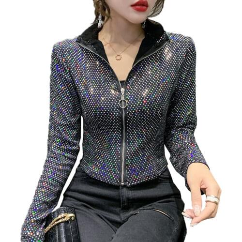 2020 Autumn Jacket Women New Glitter Sequined Short Jacket Female Fashion Long Sleeve Design Sense Sexy Bottoming Shirt
