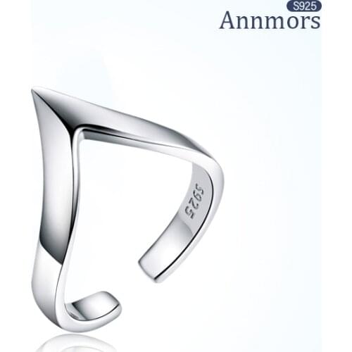 Wholesale Sterling Silver 925 Rings V Shape Geometric Adjustable Jewelry Couple Simplicity Women Couple Wedding Gift Finger Ring