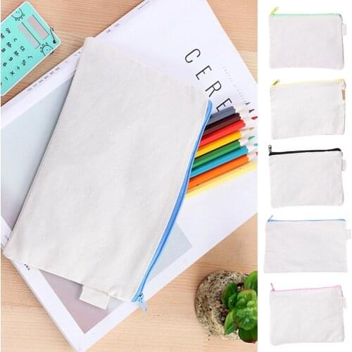 1Pcs Cotton pen Canvas Bag Women Makeup Zipper Bag Pencil Case DIY Design Multipurpose Travel Toiletry pencil Storage Bags