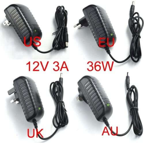 1PCS 12V 3A High quality IC solutions DC12V3A Switch power supply 36W LED power adapter, EU /US /AU /UK plug 5.5mm x 2.1-2.5mm