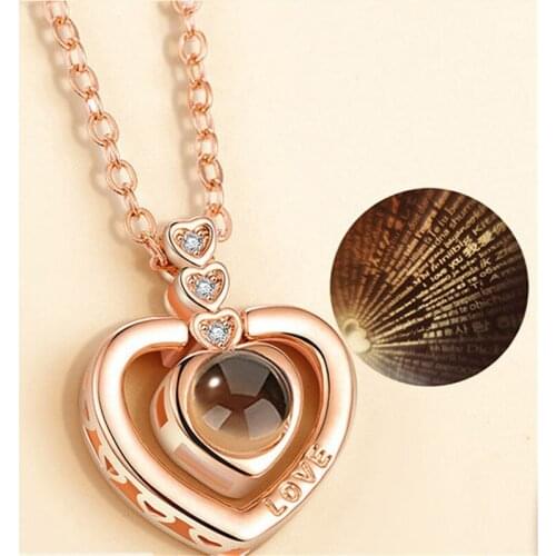 1 PC One hundred language projection necklace heart memory love necklace couple birthday gift