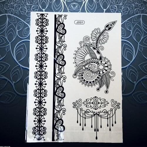 1PC Women Black Tattoo Henna Large Mehndi Hand Painting Temporary Fake Tattoo Flower Arm Bracelet Waterproof Tattoo Paste PBJ001