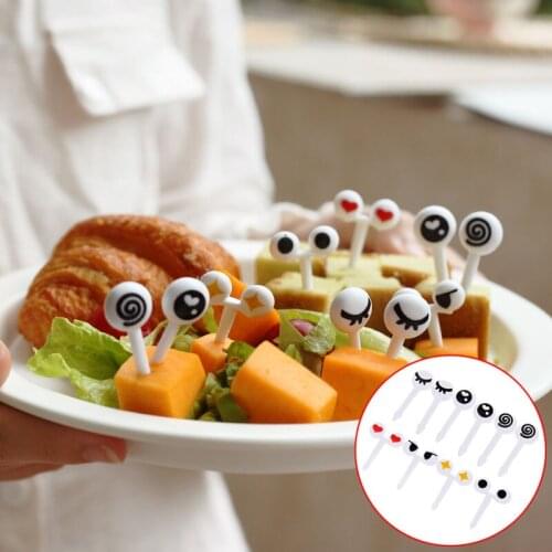 10 Pcs/Set Fruit Forks Mini Cartoon Eye Toothpick Children Snack Dessert Cake Fork Bento Food Picks Mini Fruit Fork