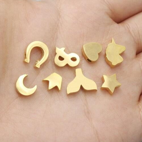 100% Stainless Steel Heart Star Crown Fishtail Horseshoe Moon Beads Charms Mirror Polished Wholesale 30pcs