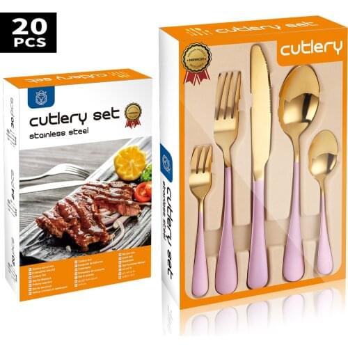 20Pcs Pink Gold Cutlery Set Stainless Steel Dinnerware Set Knives Forks Coffee Spoons Flatware Set Kitchen Dinner Tableware Set