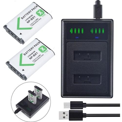 2X 1240mAh NP-BX1 Battery + LED Intelligent Charger For Sony Cyber-shot DSC-RX100 II HX300 AS100V