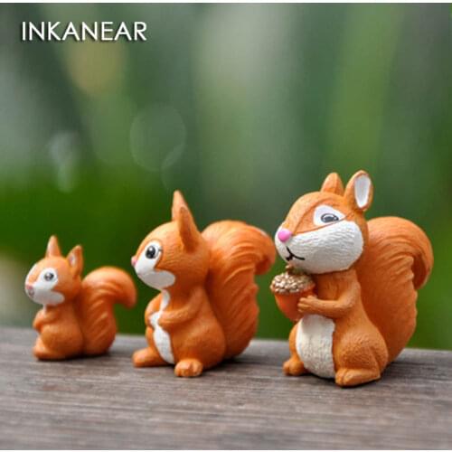 3pcs Little Squirrel Family Figurines Miniatures Simulation Animal Model Cartoon Fairy Garden Decoration Resin Craft