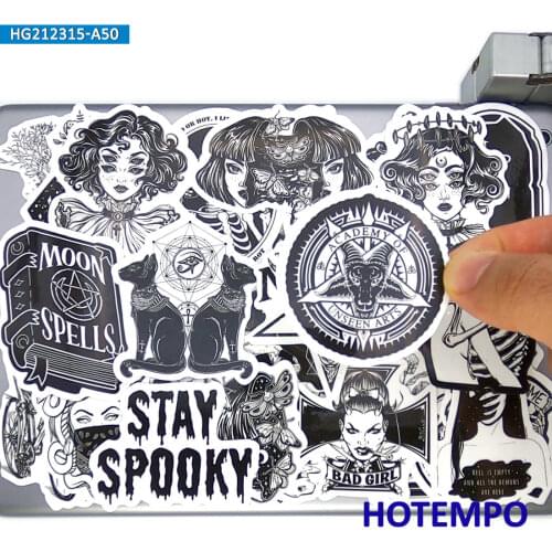 50pcs Gothic Witch Devil Skull Magic Spells Black White Stickers for Phone Laptop Luggage Skateboard Bike Motorcycle Car Sticker