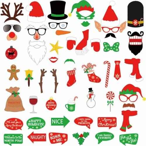 57pcs Merry Christmas Photobooth Props DIY Mr Mrs Santa Claus Elk Photobooth Props Happy New Year Xmas Party Supplies
