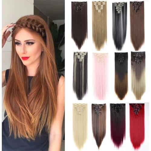 8pcs/set Long Silky Straight Hair Piece 24'' 26''18 Clips Full Head Clip In Hair Extensions Womens Ladies Black Brown Blonde