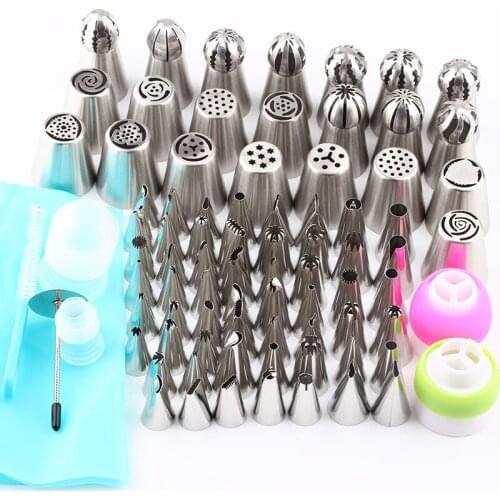 85PCS/Set Icing Russian Piping Tips Stainless Steel Nozzles 1Pcs Silicone Bag 4Pcs Coupler 1Pcs Brush Cream cake Decorating