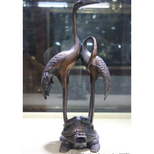 FREE SHIPPING Chinese Fengshui Copper Bronze Red-crowned Crane Dragon Tortoise Turtle Statue 35cm