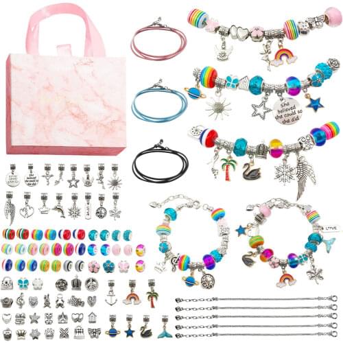 Girls Bracelet Jewelry DIY Kit Bracelets Necklaces Beads Pendants Jewelry Crafts Making Set for Girls Birthday Christmas Gifts