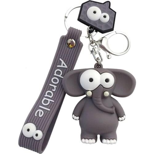 Epoxy Keychain 3D Cute Anime Big Eye Buffalo Elephant Figure Pendant Keyring Jewel Funny Animal Theme Cartoon Gift for Kids New