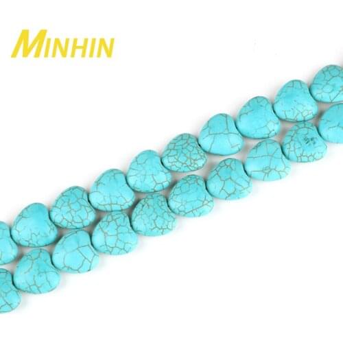 MINHIN 18mm Green Turquoises Natural Stone Beads Geometric Heart Loose Beads for Jewelry DIY Making Necklaces Bracelet